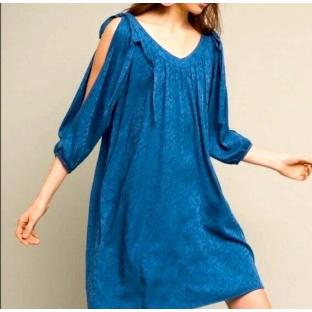 Holding Horses Anthropologie Open Sleeve Boho Dress Size L Blue Equestrian